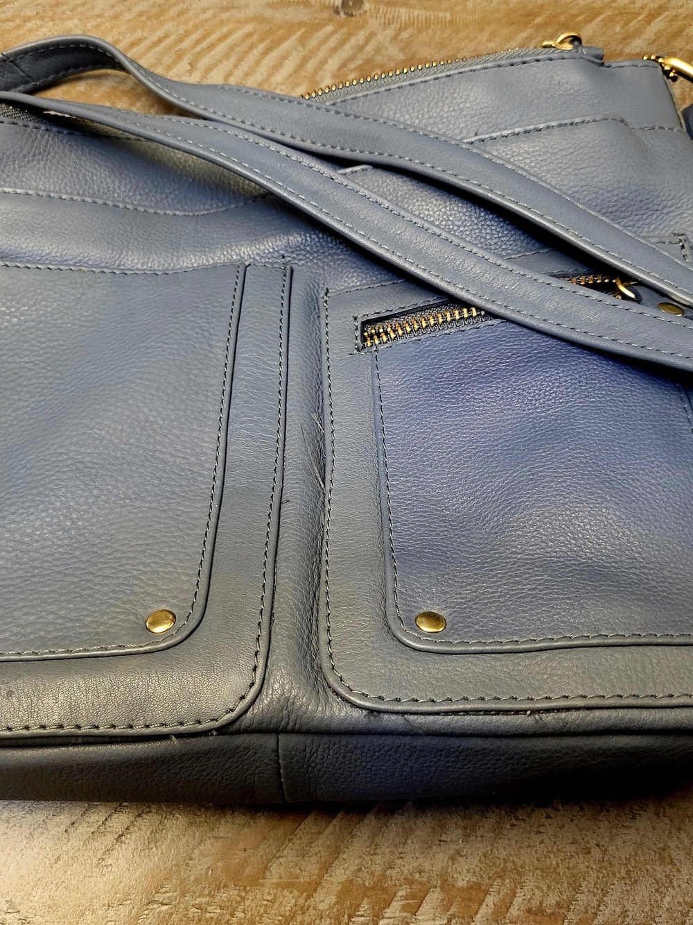 Classic Slate Blue Women's Crossbody Bag with Front Pockets